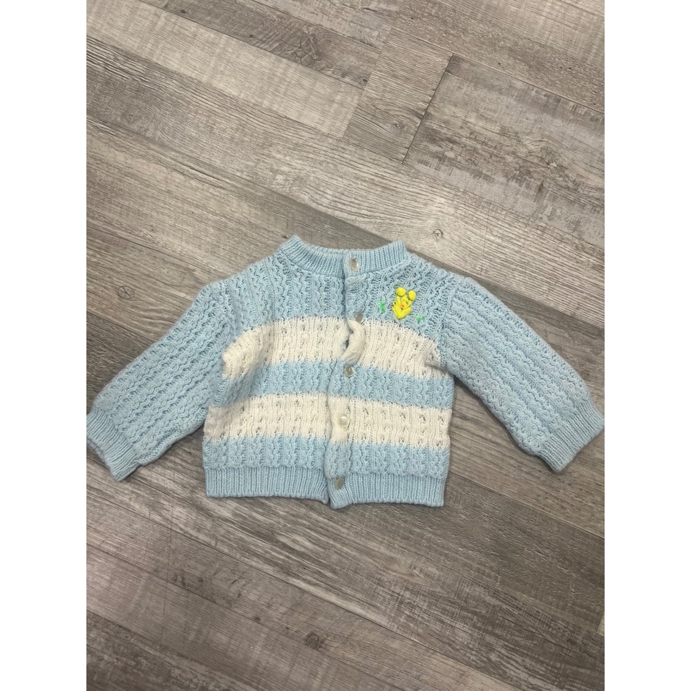 Vintage Toddletime Kids Blue White Striped Knit Cardigan Sweater Japan Size 1